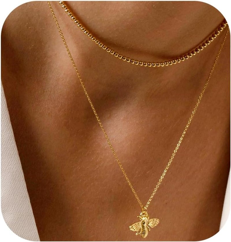 Ieftop Valentines Birthday Gifts for Women Teen Girls - Dainty 14K Gold/Silver Plated Cute Heart Handmade Disc Circle Bee Choker Adjustable Necklace for Women Teenage Girl Trendy Jewelry - Image 1